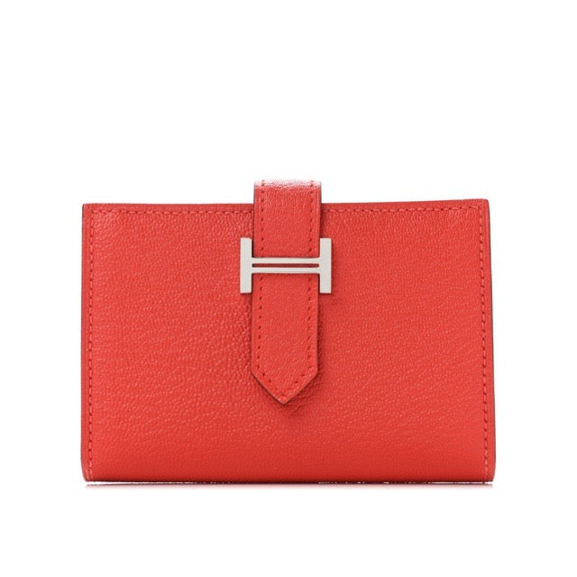 エルメス ミニベアン ミニウォレット ルージュクー シェーブル シルバー金具 HERMES BEARN MINI WALLET ROUGE DE COEUR CHEVRE SILVER HARDWARE【中古】