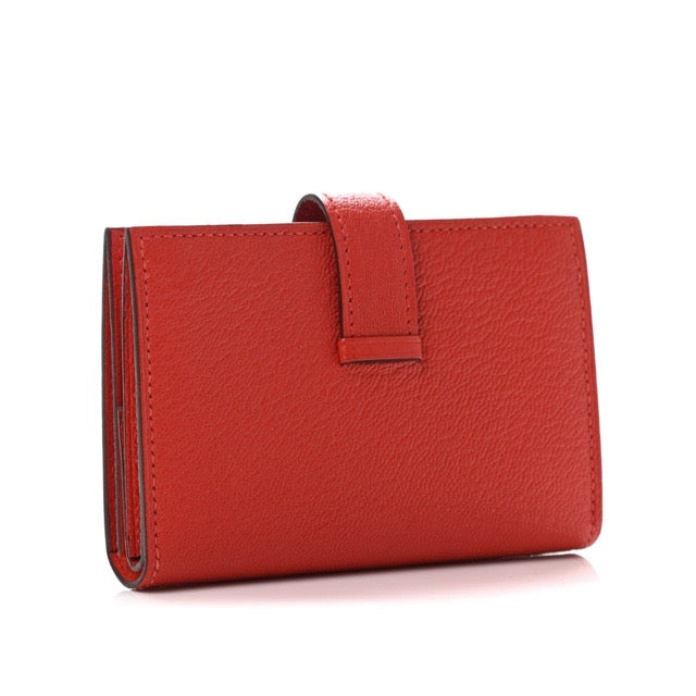 エルメス ミニベアン ミニウォレット ルージュクー シェーブル シルバー金具 HERMES BEARN MINI WALLET ROUGE DE COEUR CHEVRE SILVER HARDWARE【中古】