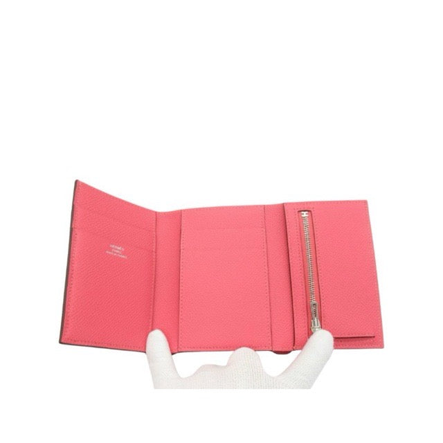 [New Unused] 2024 HERMES BEARN COMBINE TRI-FOLD WALLET ROSE AZALEE EPSOM SILVER HARDWARE