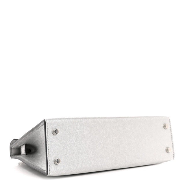 エルメス ミニケリー ケリーミニ２ ミニドゥ 外縫い アルジャン メタリックシルバー シェーブル シャムキラ シルバー金具 HERMES KELLY MINI 2 SELLIER 20 ARGENT METALLIC SILVER CHEVRE CHAMKILA SILVER HARDWARE