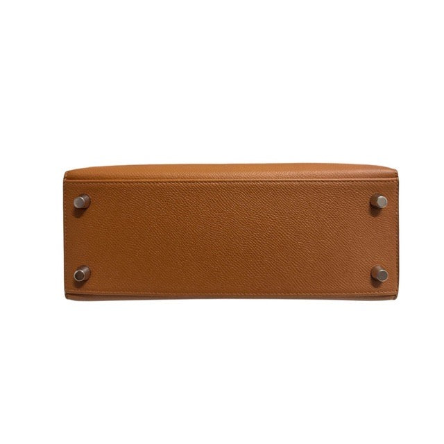 エルメス ケリー２５ 外縫い ヴェルソ ゴールド ジョーヌアンブル エプソン シルバー金具 HERMES KELLY SELLIER 25 VERSO GOLD JAUNE AMBRE EPSOM SILVER HARDWARE【中古】