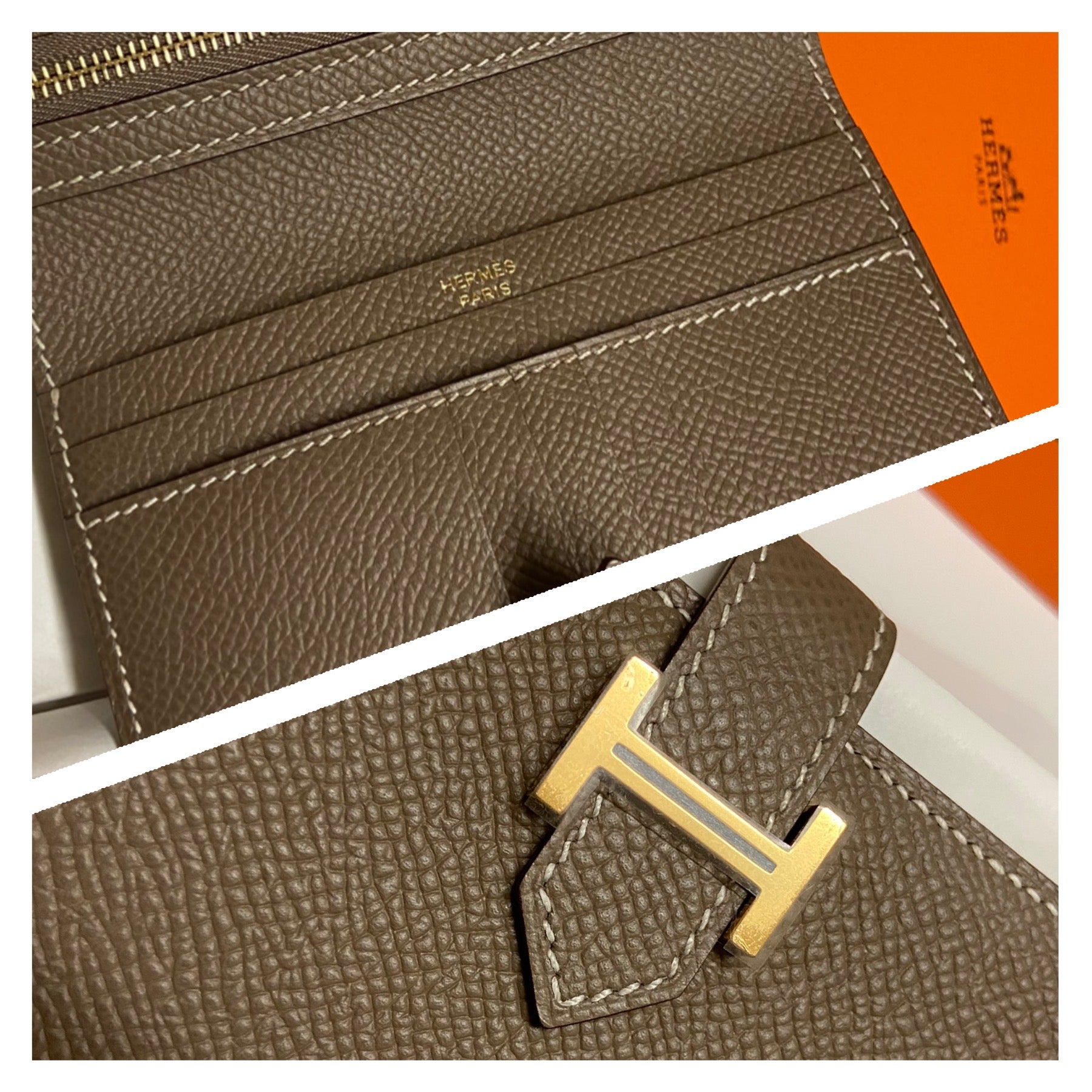 【新品未使用】エルメス ベアン コンパクトウォレット エトゥープ エプソン ゴールド金具 折り財布 HERMES BEARN COMPACT WALLET ETOUPE EPSOM GOLD HARDWARE