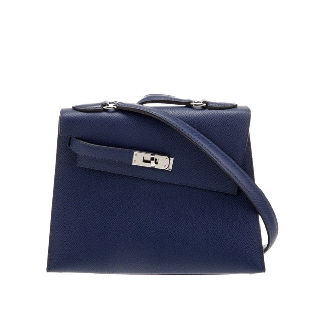 希少品 エルメス ケリー20 無秩序 外縫い ブルーサフィール エプソン シルバー金具 HERMES KELLY EN DESORDRE SILLIER 20 BLEU SAPHIR EPSOM SILVER HARDWARE【中古】