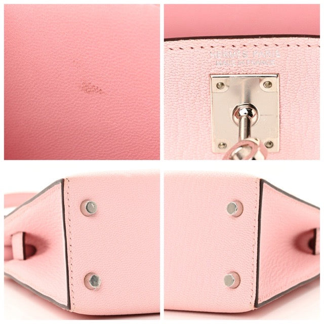 エルメス ミニケリー ケリーミニ２ ミニドゥ 外縫い ローズサクラ シェーブル シルバー金具 HERMES KELLY MINI 2 SELLIER 20 ROSE SAKURA CHEVRE SILVER HARDWARE【中古】