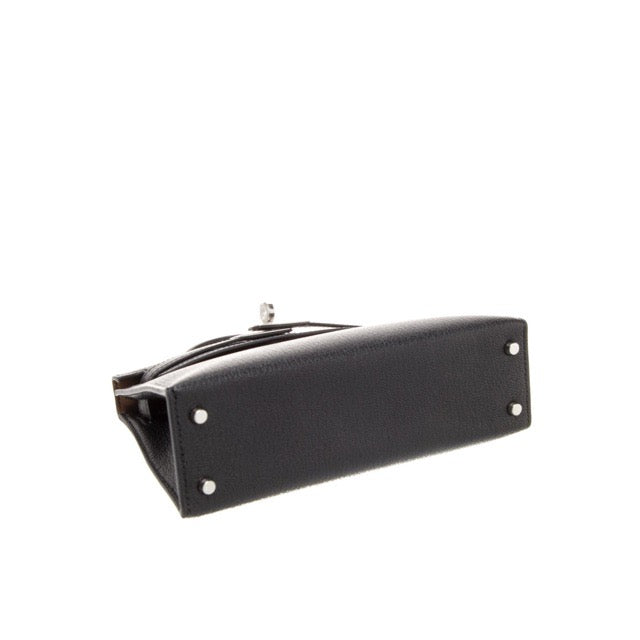 HERMES MINI KELLY 2 SELLIER 20 VERSO BLACK NOIR ALEZAN CHEVRE SILVER HARDWARE