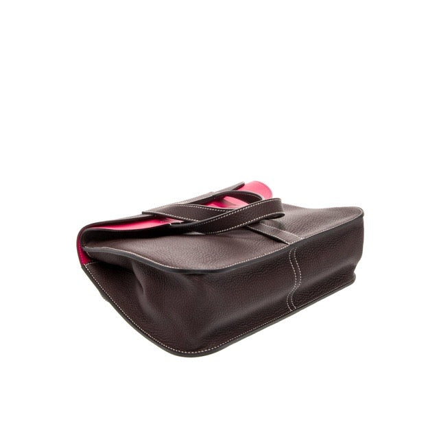 HERMES HALZAN 31 VERSO ROUGE SELLIER FRAMBOISE TAURILLON CLEMENCE SILVER HARDWARE