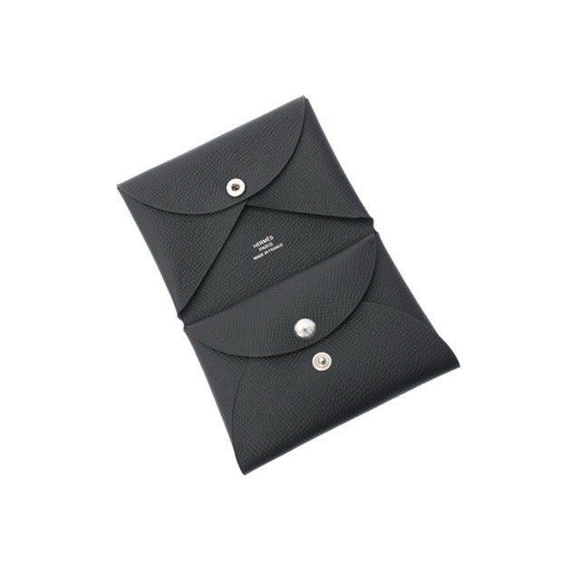 エルメス カルヴィ デュオ カードケース ブラック エプソン シルバー金具 HERMES CALVI DUO CARD CASE BLACK EPSOM SILVER HARDWARE