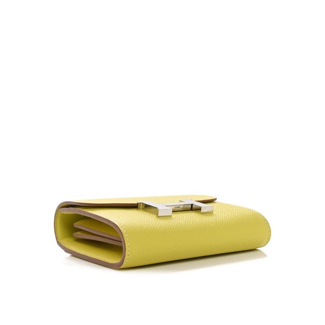 HERMES CONSTANCE COMPACT FOLDING WALLET LIME EPSOM SILVER HARDWARE