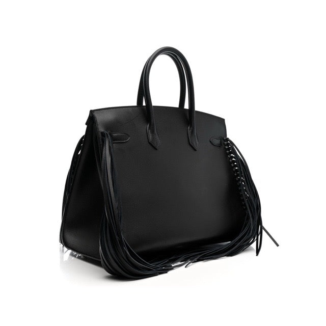 エルメス バーキン３５ セリエ 外縫い アナーテ フリンジ ブラック エヴァーグレイン エバーグレイン シルバー金具 HERMES BIRKIN 35 SELLIER ANATE FRINGED BLACK EVERGRAIN SILVER HARDWARE