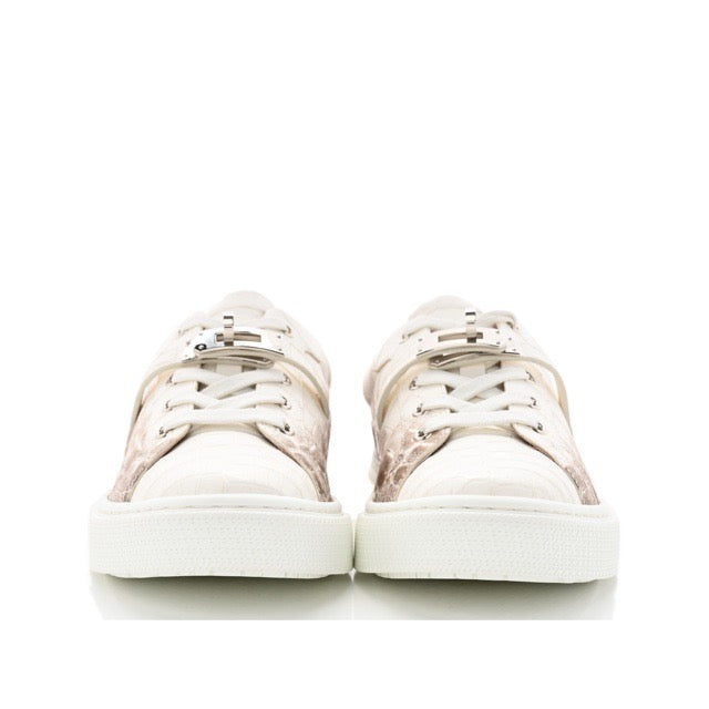 [Brand new] Hermes Day Sneaker Matte Niloticus Crocodile Himalaya Blanc White Silver Hardware 37.5 EU HERMES DAY SNEAKER MATTE NILOTICUS CROCODILE HIMALAYA BLANC WHITE SILVER HARDWARE