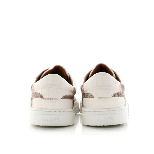 [Brand new] Hermes Day Sneaker Matte Niloticus Crocodile Himalaya Blanc White Silver Hardware 37.5 EU HERMES DAY SNEAKER MATTE NILOTICUS CROCODILE HIMALAYA BLANC WHITE SILVER HARDWARE
