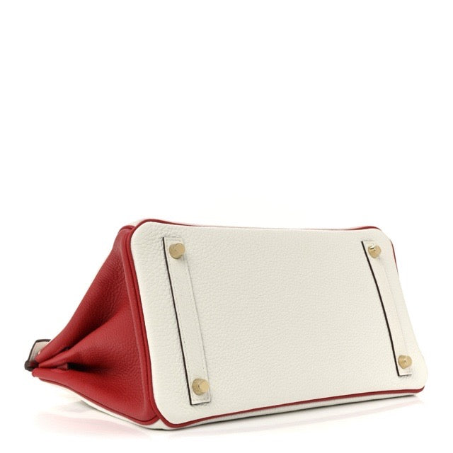 HERMES BIRKIN 30 HSS PERSONAL ORDER WHITE ROUGE CASAQUE TAURILLON CLEMENCE GOLD HARDWARE