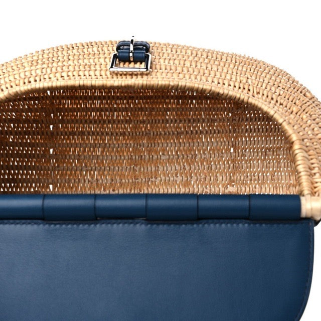 エルメス フィッシングバスケット ピクニック カゴバッグ ショルダーバッグ ブルードプリュス スイフト 柳 シルバー金具 HERMES FISHING BAG PICNIC BLEU DE PRUSSE SWIFT WICKER SILVER HARDWARE