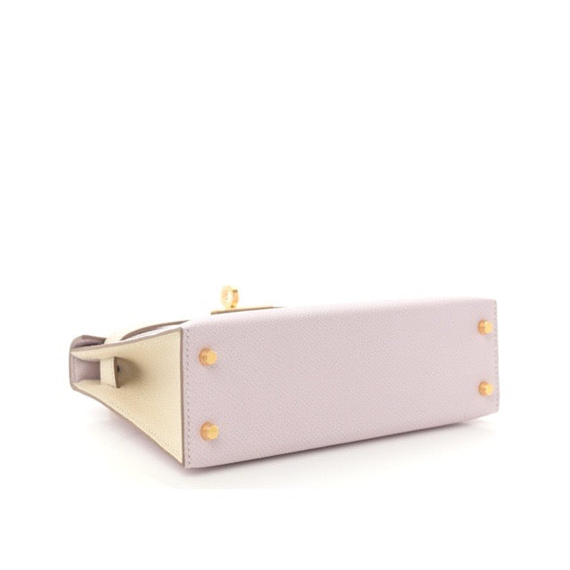 エルメス ミニケリー ケリーミニ２ ミニドゥ 外縫い スペシャルオーダー バイカラー モーヴペール クレ エプソン ゴールド金具 パーソナルオーダー ホースシュー HERMES KELLY MINI 2 SELLIER 20 MAUVE PALE CRAIE EPSOM GOLD HARDWARE HSS