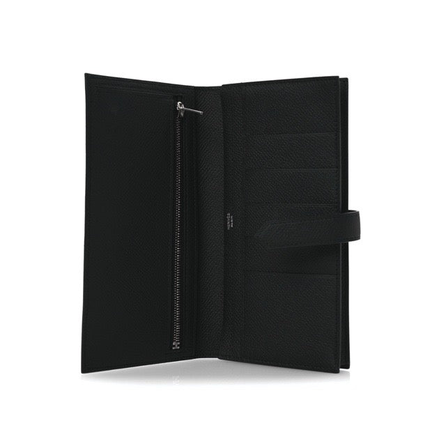 HERMES エルメス長財布 ベアンスフレ 黒ブラックエプソン　シルバー金具 D エルメス 長財布 ベアンスフレ ブラック/モノクローム金具