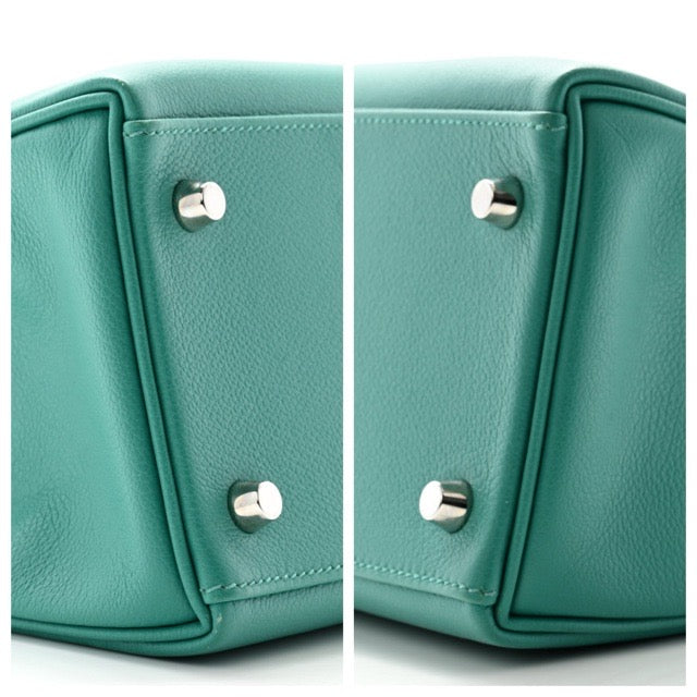 エルメス ケリー32 内縫い ヴェルソ ヴェールヴェロン ブルーノール エヴァーカラー エバーカラー シルバー金具 HERMES KELLY RETOURNE 32 VERSO VERT VERONE BLEU DU NORD EVERCOLOR SILVER HARDWARE【中古】