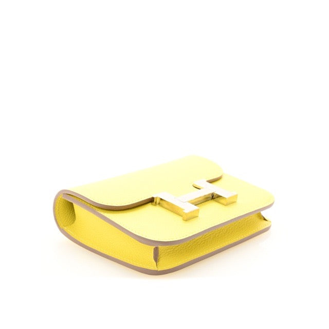 HERMES CONSTANCE SLIM WALLET LIME EVERCOLOR SILVER HARDWARE
