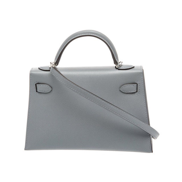 HERMES MINI KELLY 20 SELLIER GRIS PANTIN MADAME CALF SILVER HARDWARE