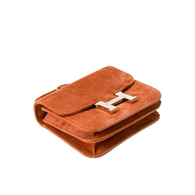 エルメス ミニコンスタンス 18 オレンジ ドブリス スエード シルバー金具 ショルダーバッグ HERMES MINI CONSTANCE 18 ORANGE DOBLIS SUEDE SILVER HARDWARE【中古】