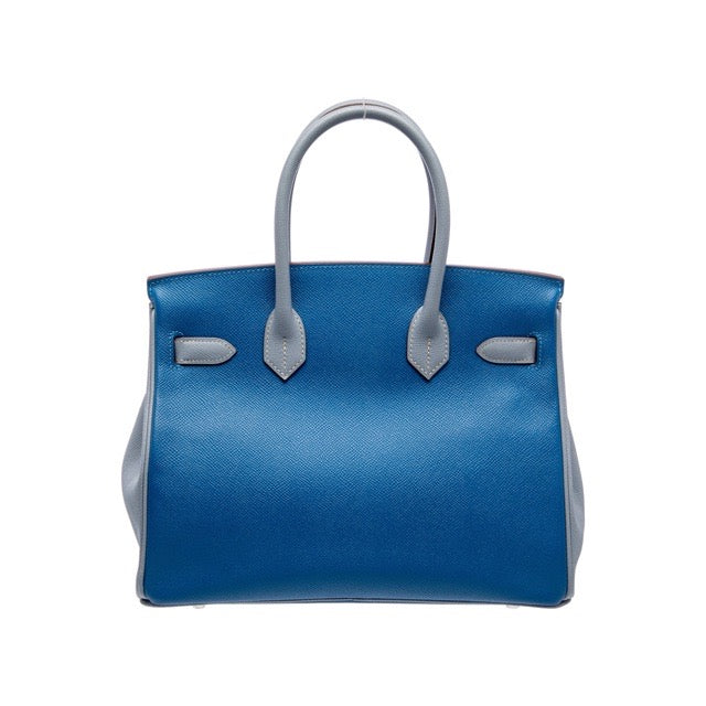 エルメス バーキン 30 HSS スペシャルオーダー バイカラー Mykonos Bleu Lin エプソン シルバー金具 パーソナルオーダー ホースシュー HERMES BIRKIN 30 HSS PERSONAL ORDER MYKONOS BLEU LIN EPSOM SILVER HARDWARE