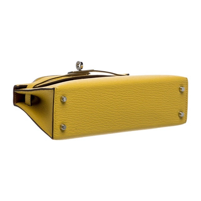 エルメス ミニケリー 20 外縫い ヴェルソ Jaune de Naples Gold シェーブルミゾール シルバー金具 HERMES MINI KELLY 20 SELLIER VERSO JAUNE DE NAPLES GOLD CHEVRE MYSORE SILVER HARDWARE