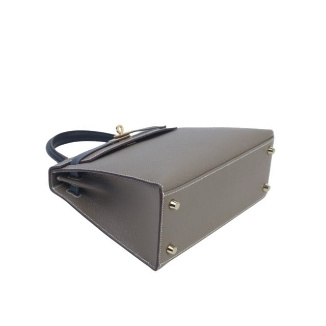 エルメス ケリー２５ 外縫い トリコロール エトゥープ アルドワーズ ブラック エプソン ゴールド金具 HERMES KELLY SELLIER 25 TRI-COLOR ETOUPE ARDOISE BLACK EPSOM GOLD HARDWARE