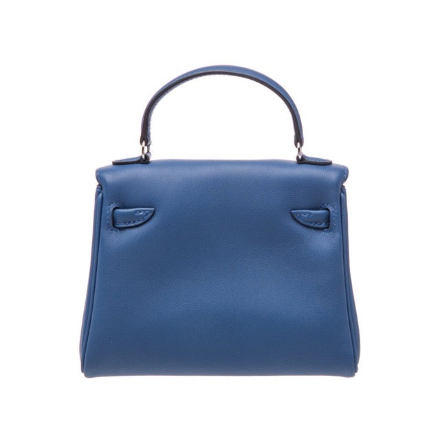 HERMES KELLY DOLL 16 QUELLE IDOLE BLEU TIE CABAN SWIFT SILVER HARDWARE