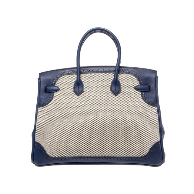 エルメス バーキン 35 ギリーズ Bleu Saphir Ecru トワル スイフト シルバー金具 HERMES BIRKIN 35 GHILLIES BLEU SAPHIR ECRU TOILE & SWIFT SILVER HARDWARE
