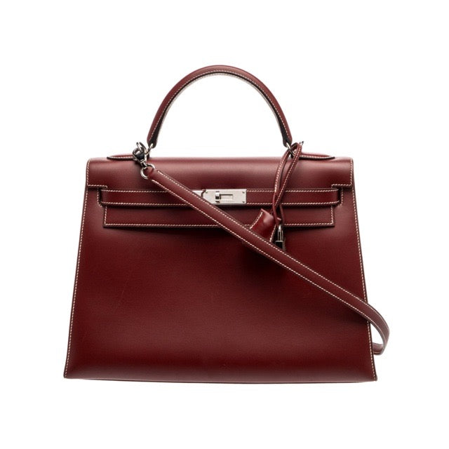HERMES KELLY 32 SELLIER ROUGE H CHAMONIX SILVER HARDWARE