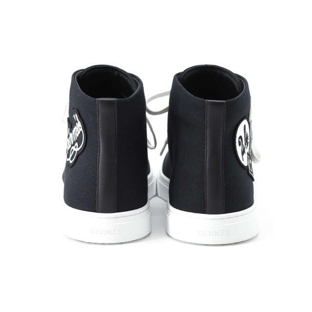エルメス イリコ ハイカット スニーカー キャンバス ブラック ホワイト ウィメンズ 38.5 HERMES WOMEN'S ILLICO HIGHCUT SNEAKERS CANVAS BLACK WHITE