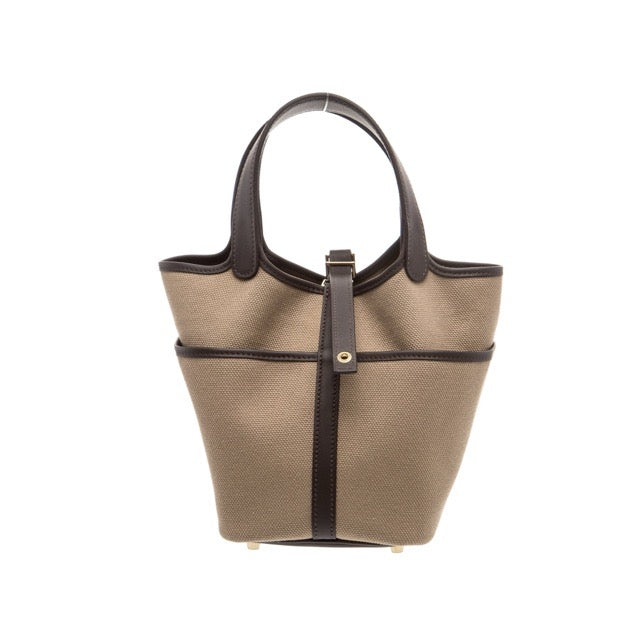 エルメス ピコタンロック PM 18 カーゴ Mousse Bai Brun トワル キャンバス スイフト ゴールド金具 HERMES PICOTIN LOCK PM 18 CARGO MOUSSE BAI BRUN TOILE CANVAS SWIFT GOLD HARDWARE