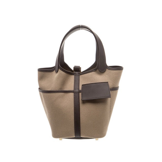 エルメス ピコタンロック PM 18 カーゴ Mousse Bai Brun トワル キャンバス スイフト ゴールド金具 HERMES PICOTIN LOCK PM 18 CARGO MOUSSE BAI BRUN TOILE CANVAS SWIFT GOLD HARDWARE