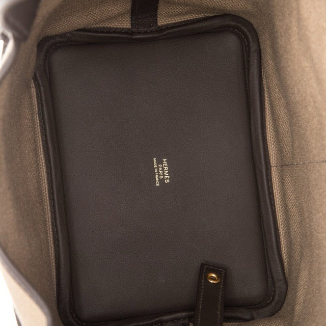 エルメス ピコタンロック PM 18 カーゴ Mousse Bai Brun トワル キャンバス スイフト ゴールド金具 HERMES PICOTIN LOCK PM 18 CARGO MOUSSE BAI BRUN TOILE CANVAS SWIFT GOLD HARDWARE