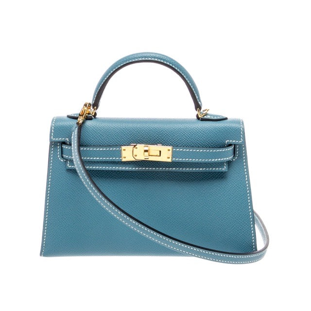 エルメス ミニケリー 20 外縫い New Bleu Jean エプソン ゴールド金具 HERMES MINI KELLY 20 SELLIER NEW BLEU JEAN EPSOM GOLD HARDWARE