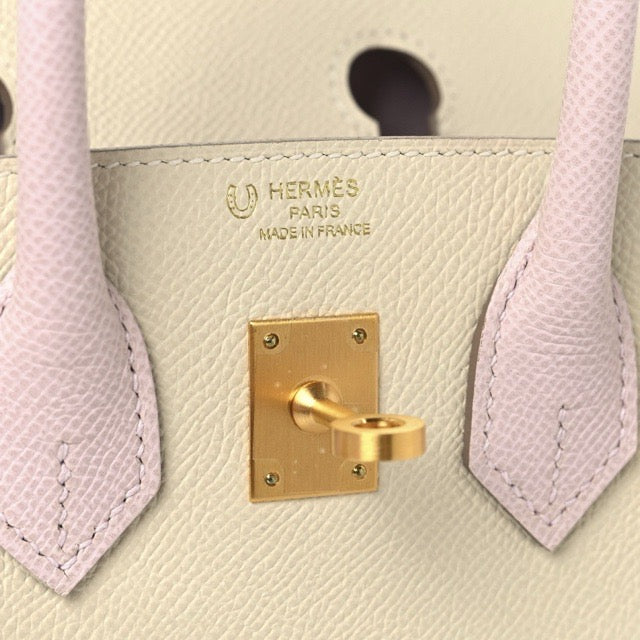 エルメス バーキン25 外縫い スペシャルオーダー バイカラー クレ モーヴペール エプソン マットゴールド金具 パーソナルオーダー ホースシュー HERMES BIRKIN SELLIER 25 CRAIE MAUVE PALE EPSOM BRUSHED GOLD HARDWARE HSS