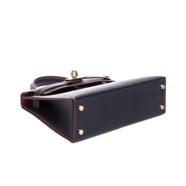 エルメス ミニケリー ケリーミニ２ ミニドゥ 外縫い スペシャルオーダー バイカラー ブルーニュイ ルージュクー シェーブル ゴールド金具 パーソナルオーダー ホースシュー HERMES KELLY MINI 2 SELLIER 20 BLEU NUIT ROUGE DE COEUR CHEVRE GOLD HARDWARE HSS【中古】