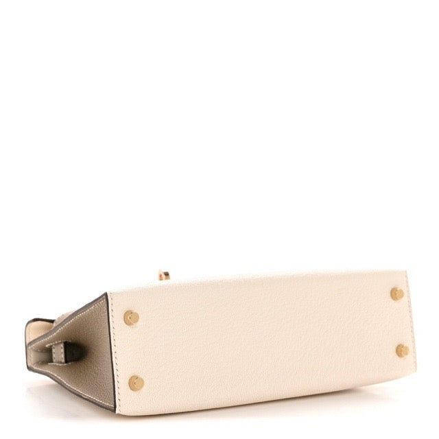 エルメス ミニケリー ケリーミニ２ ミニドゥ 外縫い スペシャルオーダー バイカラー ナタ グリトゥル トゥルティエールグレー シェーブル シャンパンゴールド金具 HERMES KELLY MINI 2 SELLIER 20 NATA GRIS TOURTERELLE CHEVRE PERMABRASS GOLD HARDWARE HSS【中古】