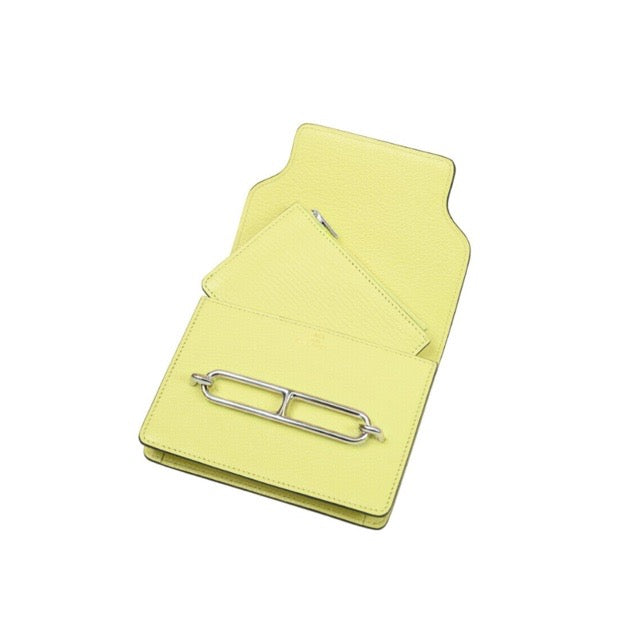 エルメス ロウリス ルリ スリム ウォレット ジョーヌブルジョン シェーブル シルバー金具 折り財布 HERMES ROULIS SLIM WALLET JAUNE BOURGEON CHEVRE SILVER HARDWARE【中古】