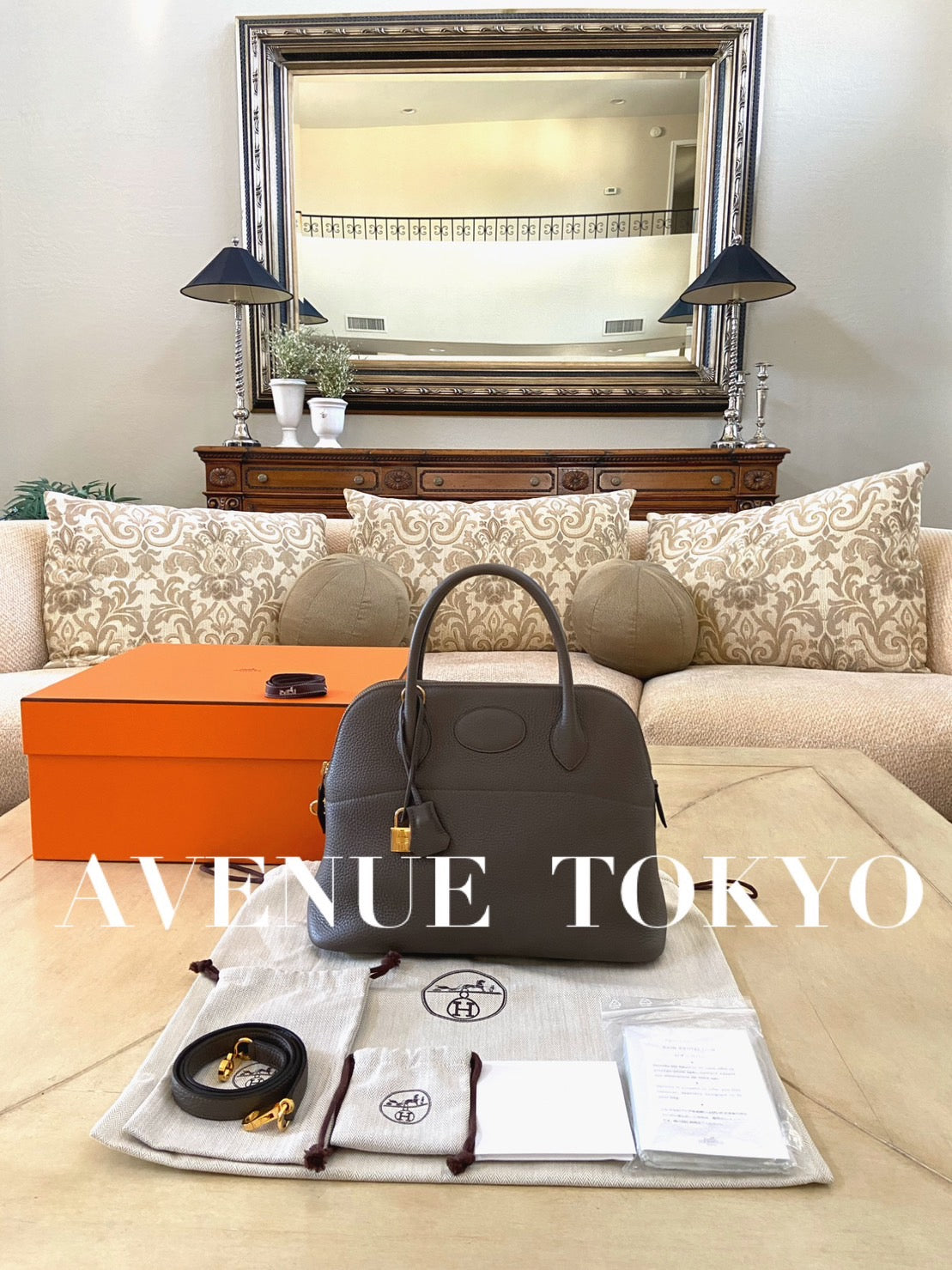 【大変美品】エルメsu ボriード31 エタン torienkuremansu ゴールド金具 HERMES BOLIDE 31 ETAIN TAURILLON CLEMENCE GOLD HARDWARE】