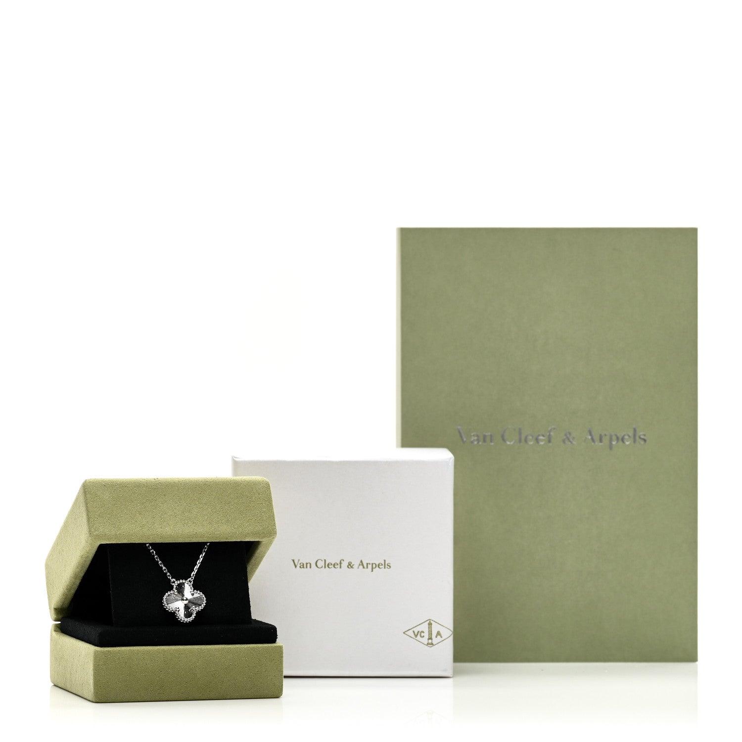 ヴァンクリーフ＆アーペル ヴィンテージアルハンブラ ペンダントネックレス ギョーシェ 18K ホワイトゴールド VAN CLEEF & ARPELS VINTAGE ALHAMBRA PENDANT NECKLACE GUILLOCHÉ 18K WHITE GOLD