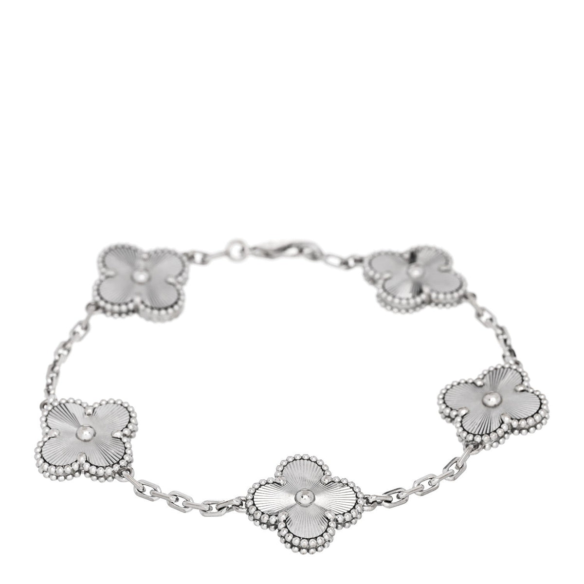 ヴァンクリーフ＆アーペル ヴィンテージアルハンブラ 5モチーフ ブレスレット ギョーシェ 18K ホワイトゴールド VAN CLEEF & ARPELS VINTAGE ALHAMBRA 5 MOTIFS BRACELET GUILLOCHÉ 18K WHITE GOLD