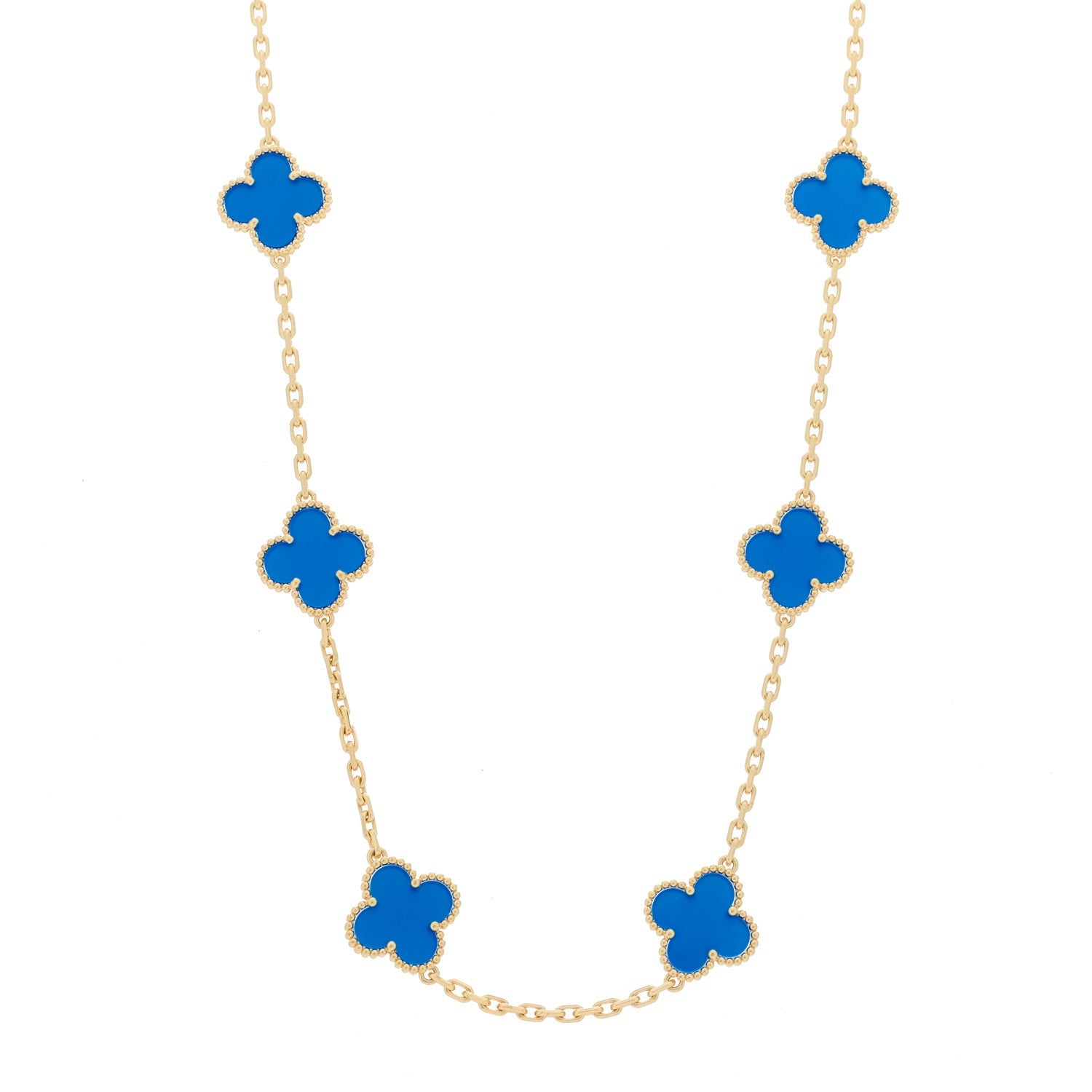 ヴァンクリーフ＆アーペル ヴィンテージアルハンブラ 10モチーフ ネックレス ブルーアゲート 18K イエローゴールド VAN CLEEF & ARPELS VINTAGE ALHAMBRA 10 MOTIFS NECKLACE BLUE AGATE 18K YELLOW GOLD
