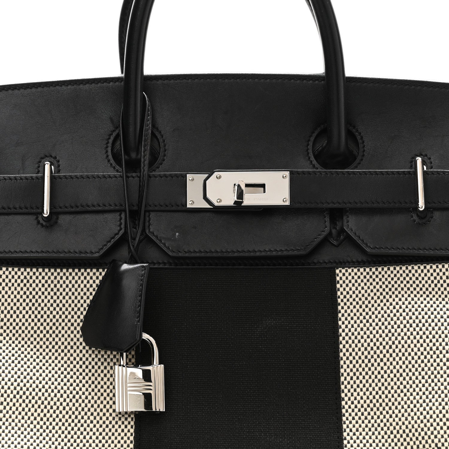 HERMES Birkin 40 Haut à Courroies HAC Ecru Black Evergrain / Hunter Silver Hardware