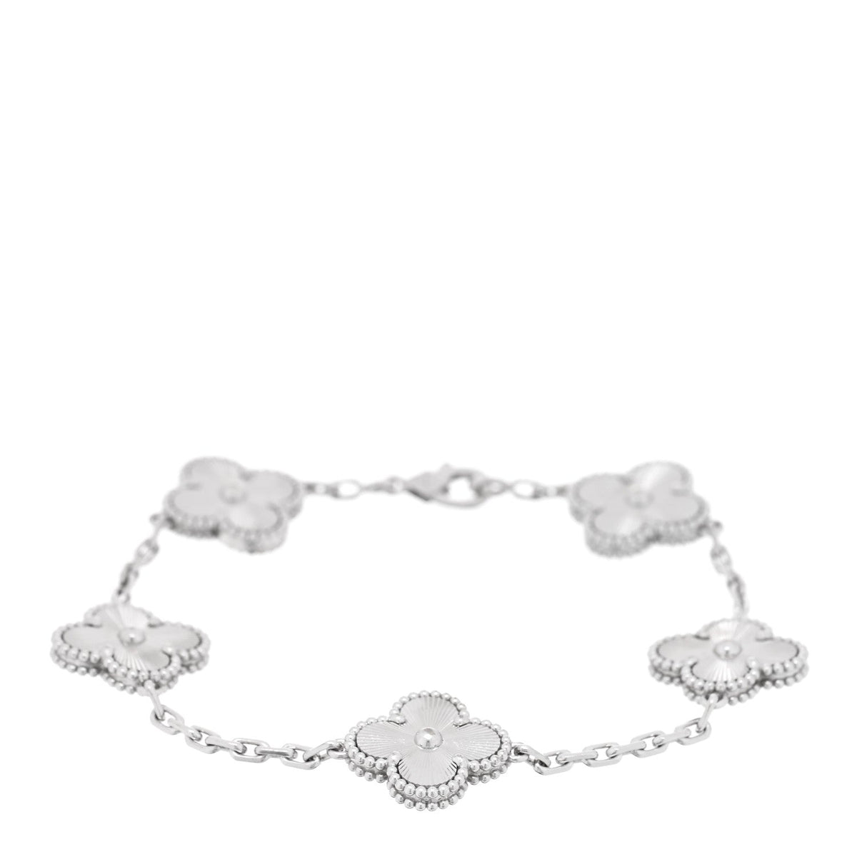 ヴァンクリーフ＆アーペル ヴィンテージアルハンブラ 5モチーフ ブレスレット ギョーシェ 18K ホワイトゴールド VAN CLEEF & ARPELS VINTAGE ALHAMBRA 5 MOTIFS BRACELET GUILLOCHÉ 18K WHITE GOLD