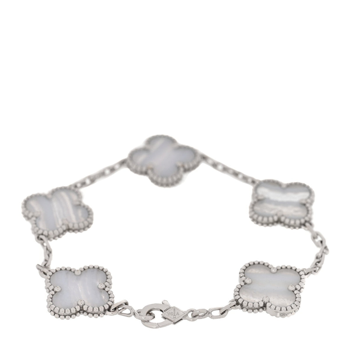 ヴァンクリーフ＆アーペル ヴィンテージアルハンブラ 5モチーフ ブレスレット カルセドニー 18K ホワイトゴールド VAN CLEEF & ARPELS VINTAGE ALHAMBRA 5 MOTIFS BRACELET CHALCEDONY 18K WHITE GOLD