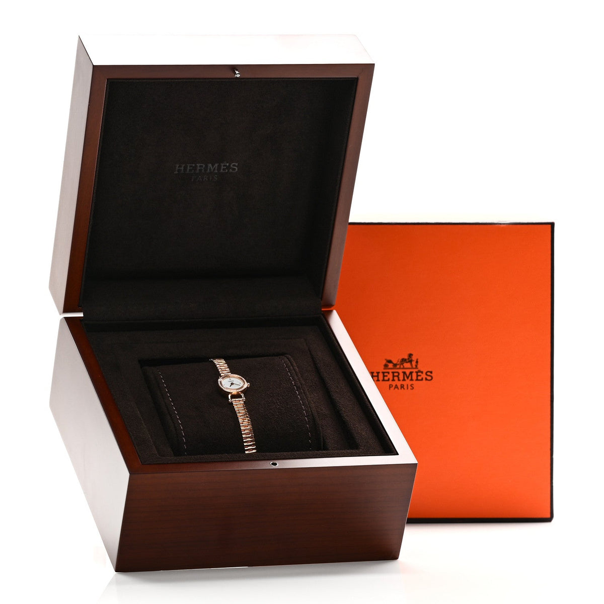 Hermes Faubourg 16MM Quartz Watch Diamond Bezel 18K Rose Gold