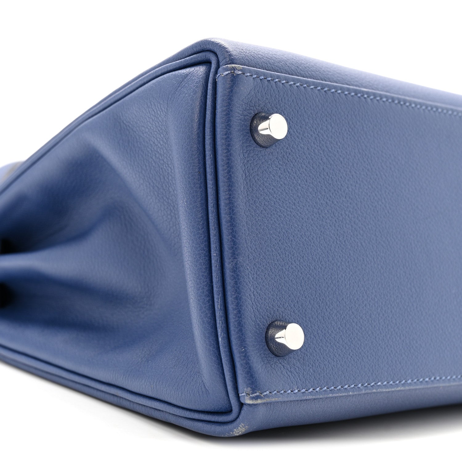 HERMES KELLY 28 RETOURNE VERSO BLEU BRIGHTON CAPUCINE EVERCOLOR SILVER HARDWARE