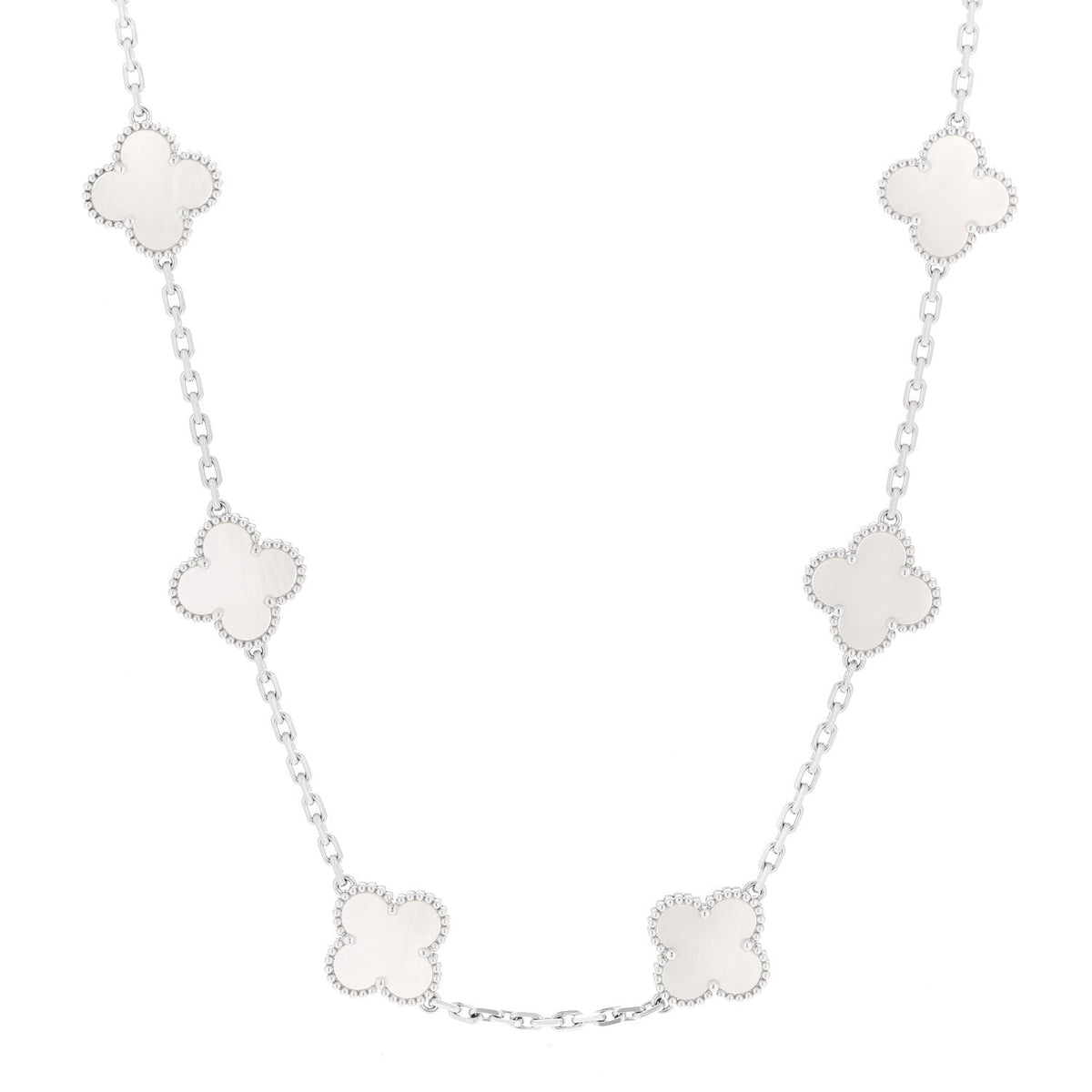 Van Cleef & Arpels Vintage Alhambra 10 Motifs Necklace White Mother of Pearl 18K White Gold