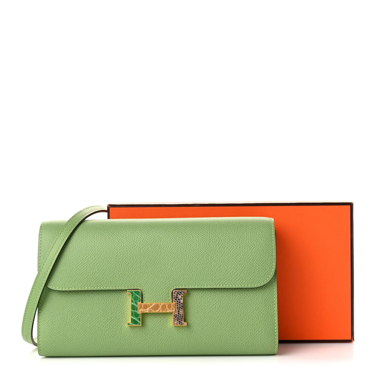 Hermès Constance To Go Long Wallet Vert Criquet Cactus Beige Sable Ombre Alligator / Lizard / Epsom Gold Hardware
