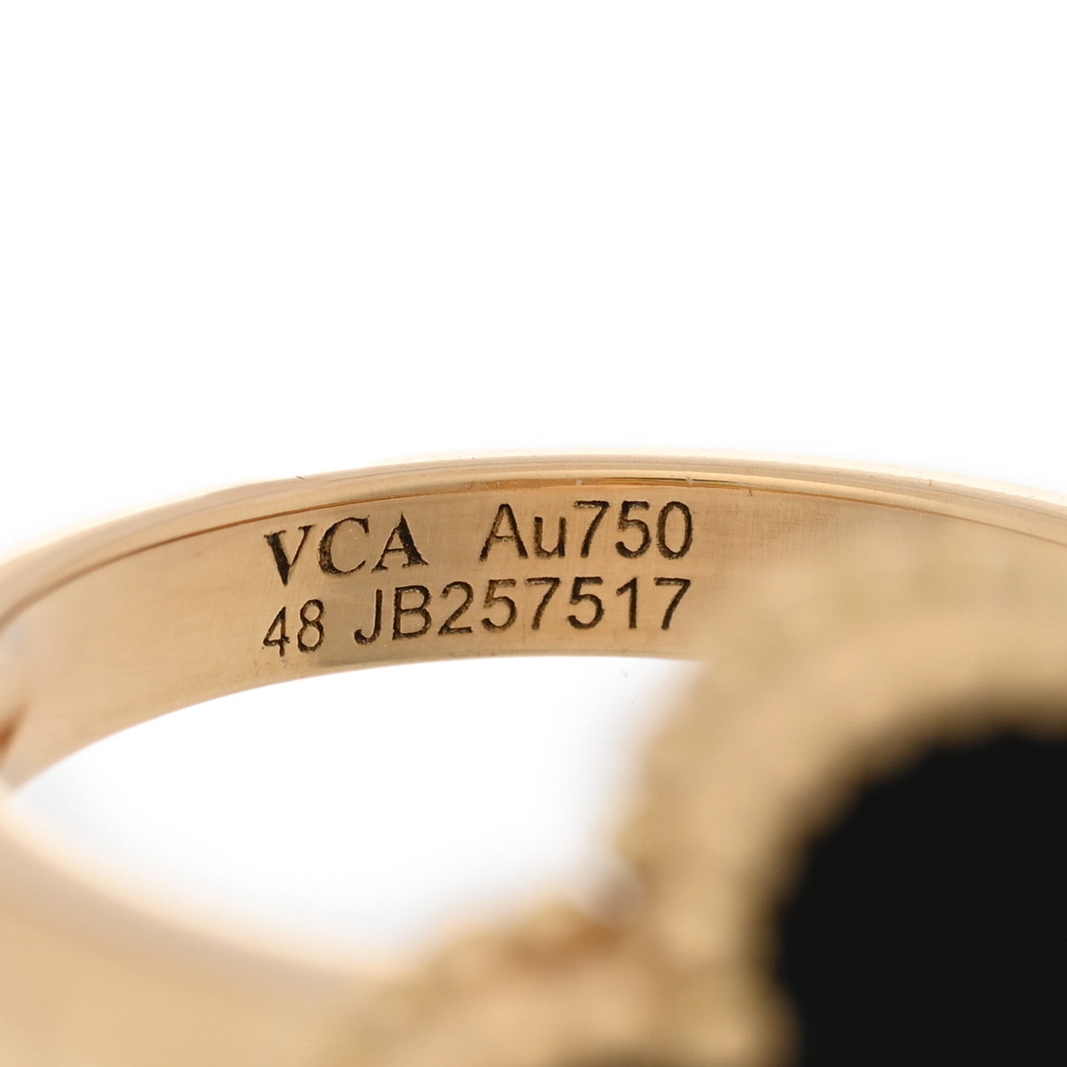 ヴァンクリーフ&アーペル 18Kイエローゴールド ダイヤモンド ブラックオニキス ヴィンテージ アルハンブラ リング 48 4.5